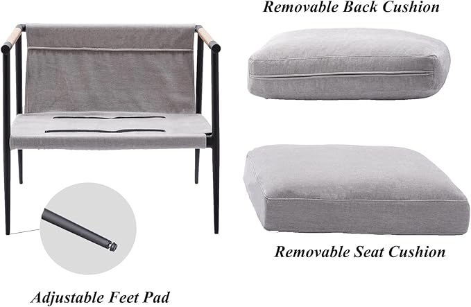 DUOMAY Mid-Century Modern Accent Chair Armchair Set of 2, Soft Linen Fabric Sofa Lounge Chair Reading Chair with Metal Leg for Living Room Bedroom Office, Grey