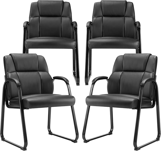 NEWBULIG Waiting Room Guest Chairs Set of 4, Stationary Office Reception Chairs No Wheels, Comfy Padded Arms and Seld Base, for Conference Room Lobby Home Computer Desk Bedroom Elderly, Black