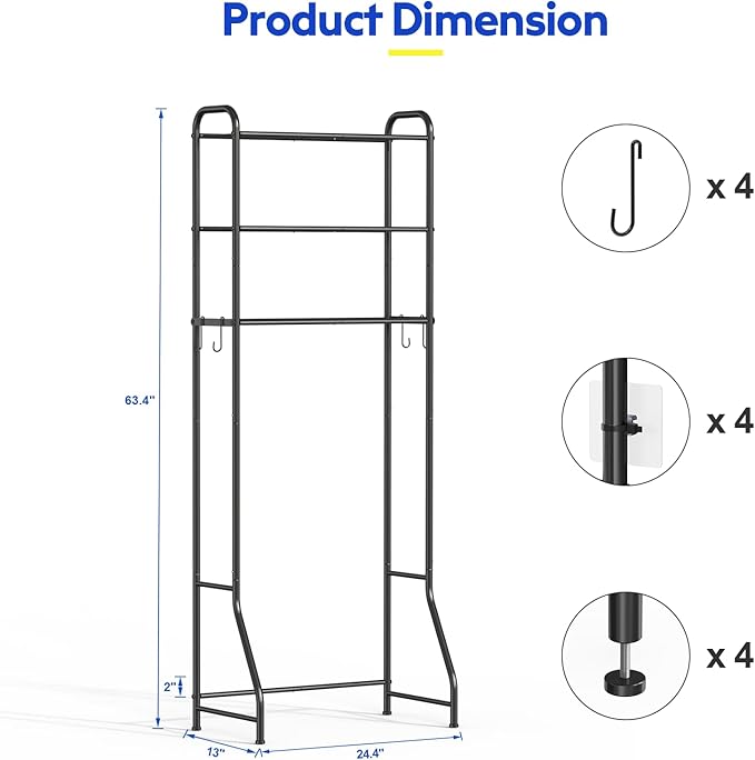 samstar 3 Tier Over The Toilet Storage Rack, Bathroom Organizer Shelves Cabinet Above Toilet, Freestanding Shelf Space Saver, Black