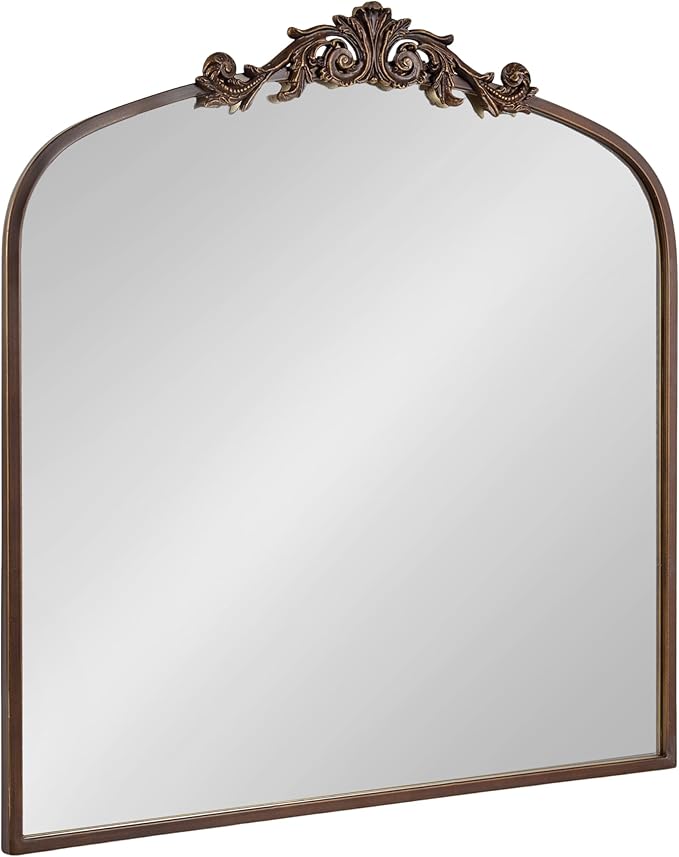 Kate and Laurel Arendahl Ornate Traditional Square Arched Mirror; 28 x 30; Bronze; Decorative Baroque Style Vintage Arch Mirror with Wide Frame and Ornamental Crown