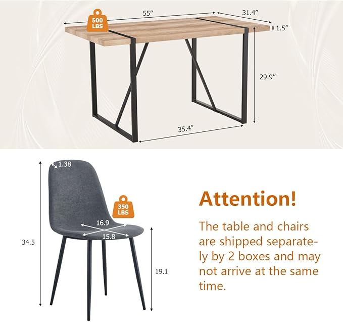6 Chair Dining Table Set,Dinner Table Set for 6, 55'' Kitchen Table and Suede Nap Fabic Chairs Set of 6, 7 Piece Dining Table Set for Kitchen Dining Room