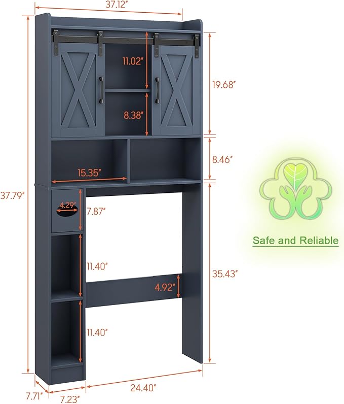 Vabches Over The Toilet Storage Cabinet, Farmhouse Storage Cabinet Over Toilet with Sliding Doors,Home Space-Saving Toilet Rack, for Bathroom, Restroom, Laundry