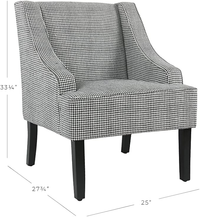 Homepop Home Decor | Upholstered Classic Swoop Arm Accent Chair | Accent Chairs for Living Room & Bedroom | Decorative Home Furniture, Black and White