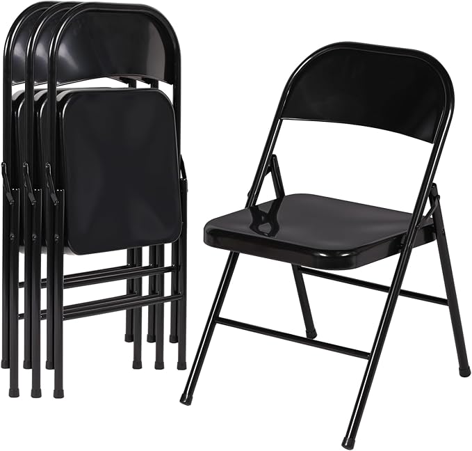 VECELO Metal Folding Chairs 4 Pack, Double Hinged Steel Frame Easy Foldable&Stackable for Office Kitchen Dinning Wedding Patio and Garden