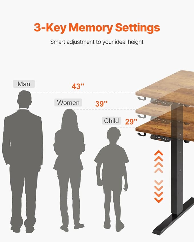 VEVOR Height Adjustable Desk, 55.1 x 23.6 in, Support 180 lbs, Electric Standing Desk with 3 Memory Presets, Sturdy Dual Metal Frame, Versatile Computer Sit Stand up Desks, Suitable for Home Office