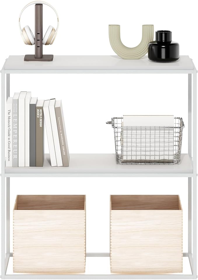 Furinno Moretti Modern Lifestyle Wide Stackable Shelf, 2-Tier, Solid White/White