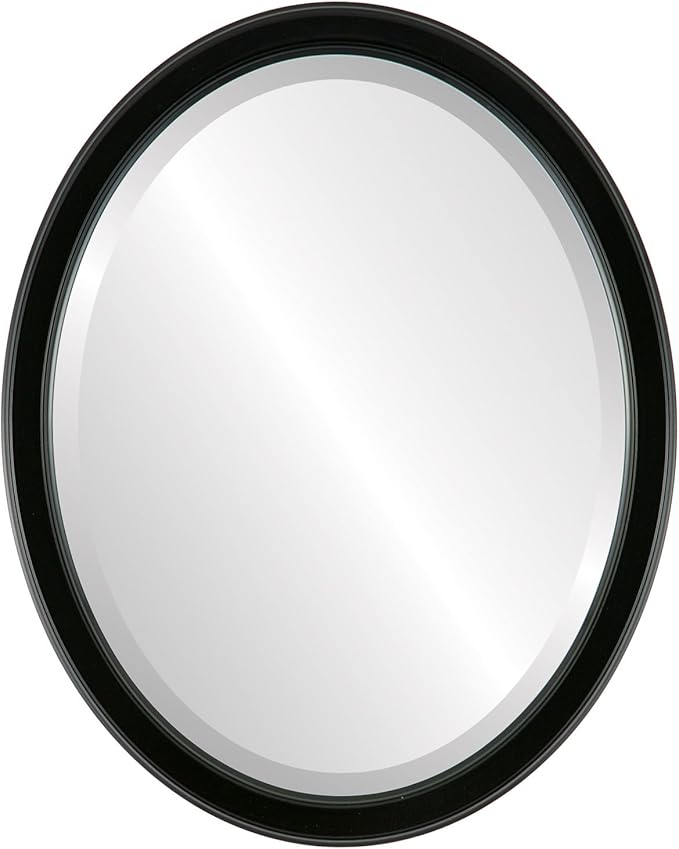OVALCREST Oval Beveled Wall Mirror for Home Decor - Toronto Style - Gloss Black - 22" x 18"