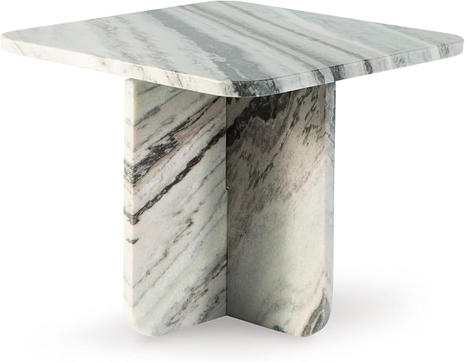Signature Design by Ashley Baretton Contemporary Marble Accent Coffee Table with Cross Pedestal Base, Black & White