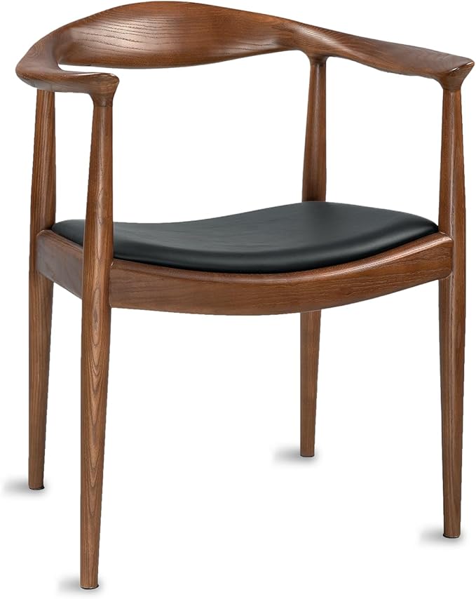 Tomile Upholstered Dining Chair Kennedy Armchair, Mid Century Modern Kitchen & Dining Chairs with PU Leather Cushion Seat, Hans Wegner Elbow Chair for Living Room Bedroom Office (Walnut Color)