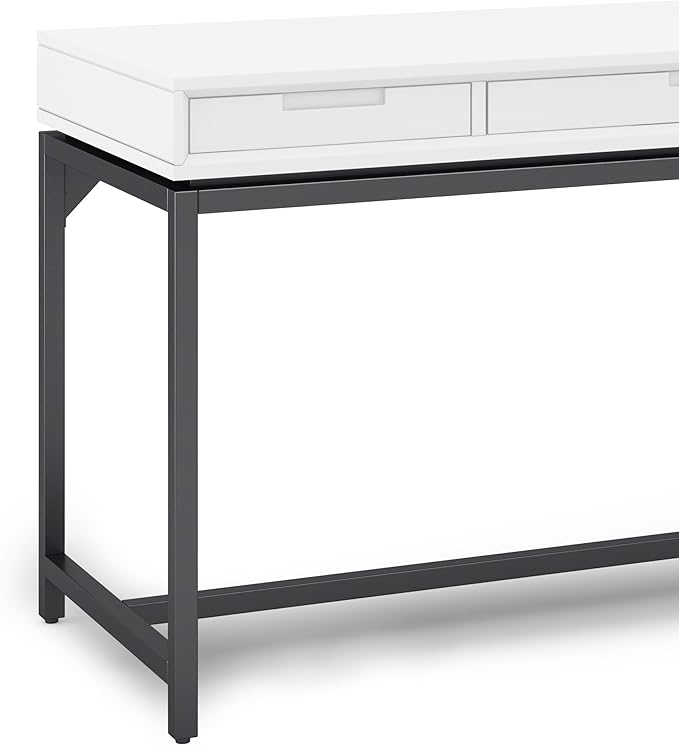 SIMPLIHOME Banting Desk - 60-Inch Wide Solid Hardwood and Metal Writing Desk in White, Modern Industrial Home Office Computer Table for Study with 2 Drawers and Flip-Down Keyboard Tray