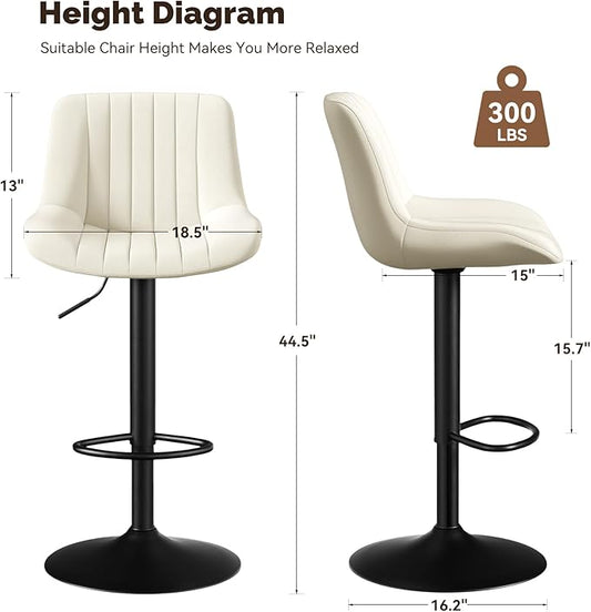 Nalupatio Bar Stools Set of 2, Adjustable Modern Swivel Bar Stools with Backs, Counter Height Performance Fabric Island Chairs for Home Kitchen, Off-White