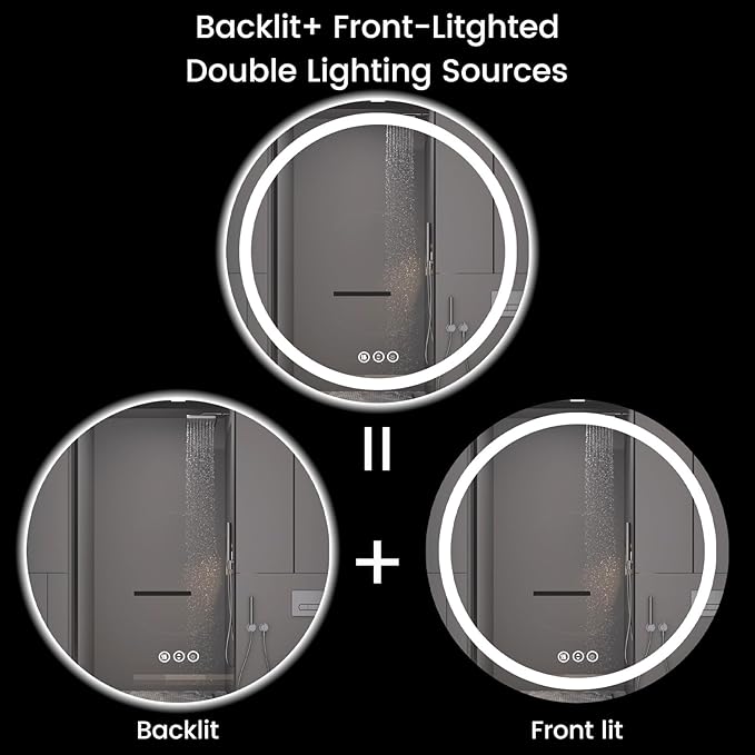 42" x 42" LED Bathroom Mirror with Lights, Backlit & Front Lighted, Wall-Mounted Vanity Mirror 3000K/4000K/6000K, Memory Functions, Anti-Fog, Dimmable Smart Mirror