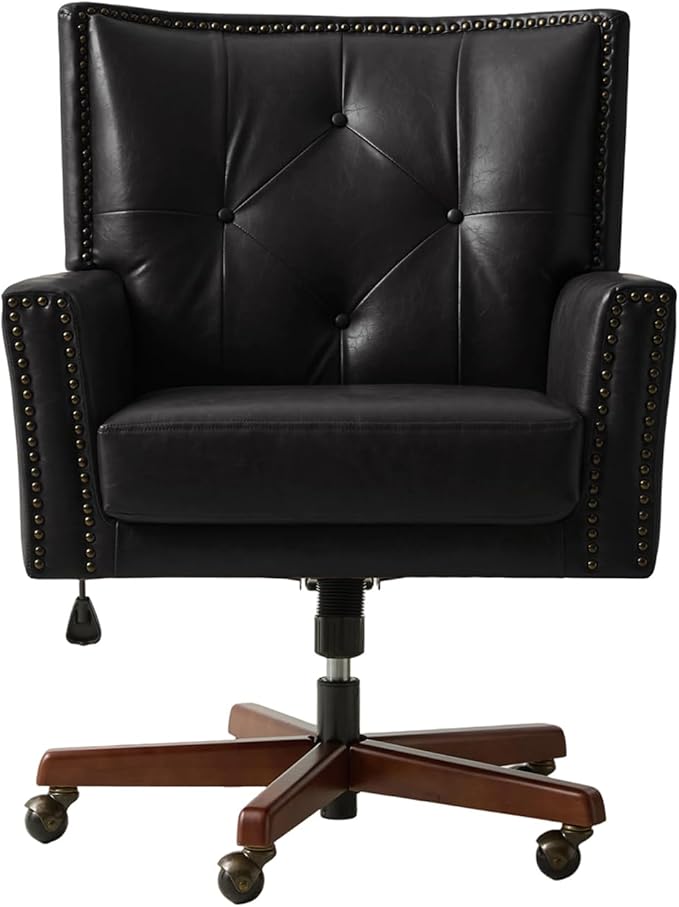HULALA HOME Modern Home Office Chair with Tilt Lock & Metal Base, Desk Chair with 360° Swivel & Tilt Function, Height Adjustable, Wide Seat Computer Task Chair with Wheels & Padded Cushion, Black