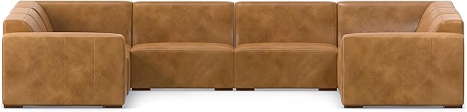 SIMPLIHOME Rex U-Shaped Sectional Modular Sofa in Full-Grain Genuine Leather, Sienna, 144-inches Wide, Handcrafted Modern-Style Large Leather Couch for Living Room