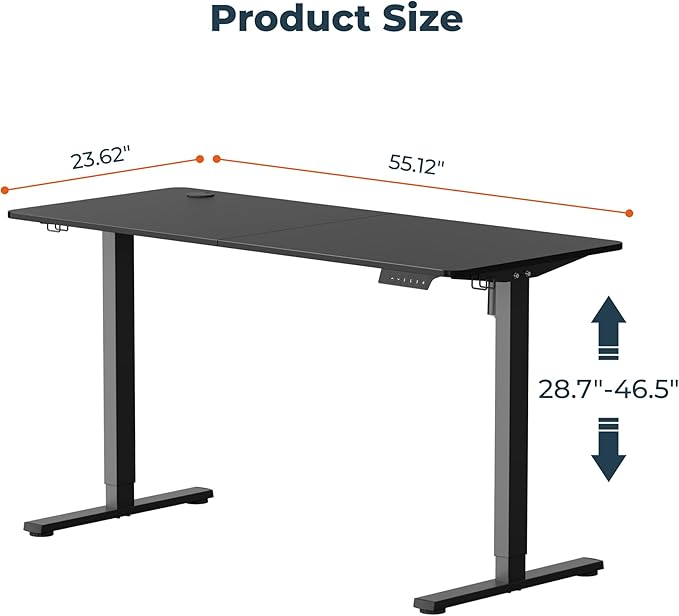 Adjustable Stand Up Desk with Memory Preset, 55 x 24 Inch Standing Desks Electric Desk for Home Office with Splice Board (Black)