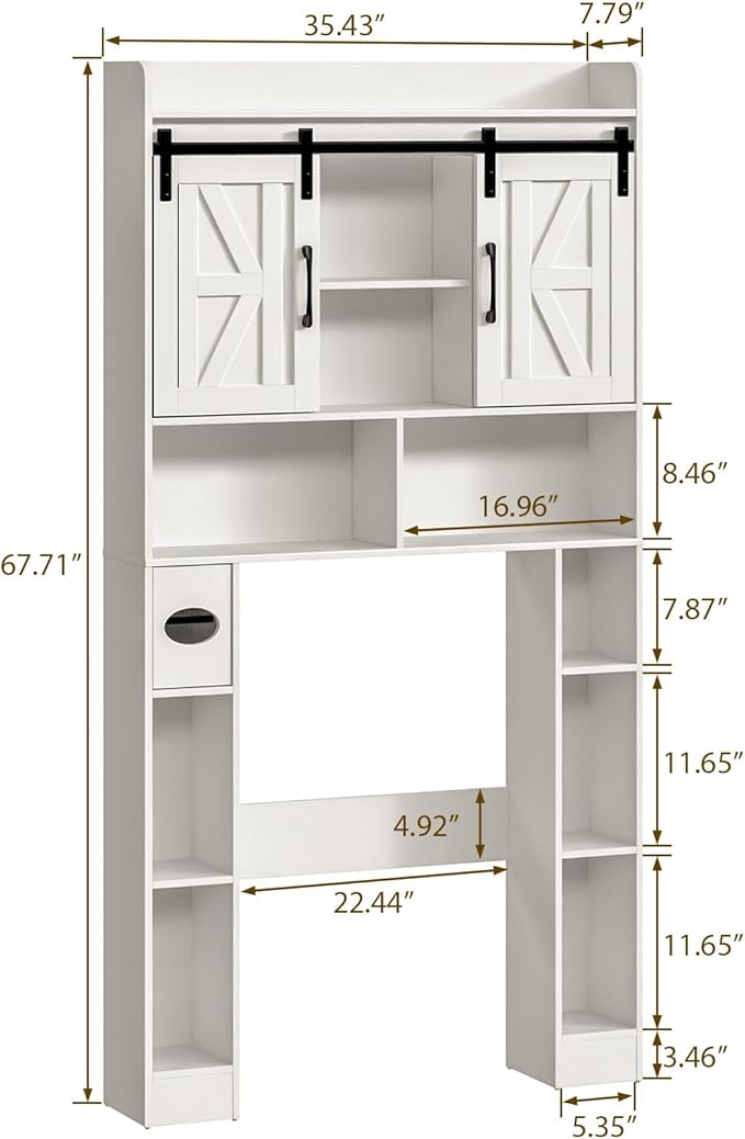 Farmhouse Storage Cabinet Over Toilet with Sliding Doors,Over The Toilet Storage Cabinet, Home Space-Saving Toilet Rack, for Bathroom, Restroom, Laundry.