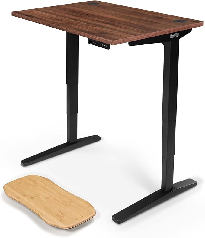 UPLIFTDESK V2 2-Leg Walnut Laminate Wood Standing Desk – Adjustable Height, Advanced 1-Touch Memory Keypad, Under Desk Cable Management, Wire Grommets & Rocker Board (Black C-Frame, 42 x 30 inch)