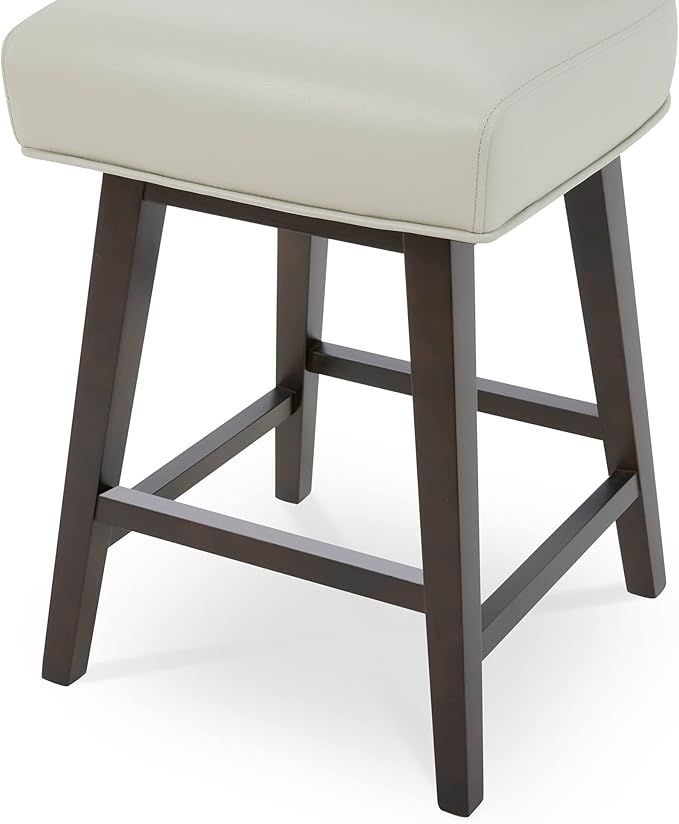 CHITA 26 Inch Counter Height Swivel Bar Stools Set of 3, FSC Certified Modern Upholstered Faux Leather Swivel Barstool Chair with Back, Creamy Grey