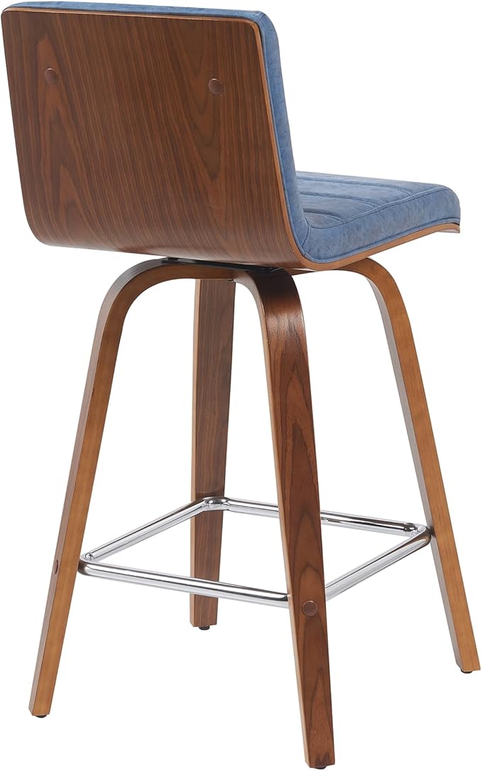 Vienna Modern Counter Height Swivel Bar Stool with Vintage Blue Upholstered Seat and Walnut Finished Wood Frame Set of 3