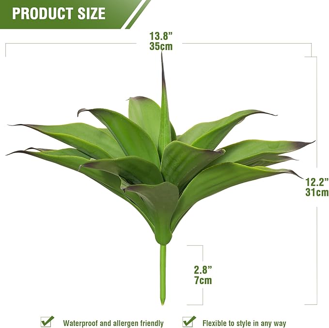 Fake Plants Artificial Agave Plants,Large UV Resistant Fake Agave Planters for Indoor and Outdoor Decorating Tropical Plant Succulents Greenery Indoor Decor13.8 (2Pack, Dark Green)
