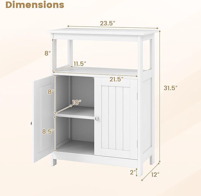 Tangkula Bathroom Storage Cabinet, Freestanding Floor Organizer with 2 Doors & 1 Adjustable Shelf, Modern Home Bathroom Furniture for Living Room Entryway Kitchen (Cabinet, White)