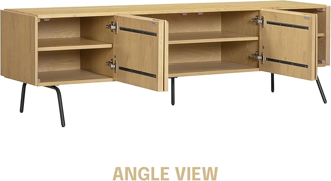 NTC Veil TV Stand with 4 Doors for TVs up to 75’’, Media Console with Vertical Groove Design and Metal Legs, Modern Entertainment Center for Living Room and Bedroom, Effortless Assembly, Sand