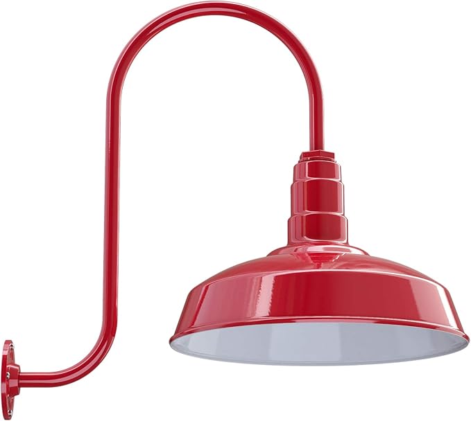 Steel Lighting Co. Gardena Barn Light | Outdoor Wall Mounted | 16" Dome | Upslope Gooseneck | Farmhouse Light Made in America | Red Exterior/White Interior