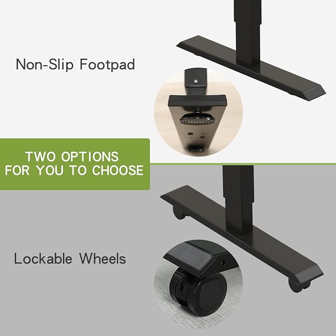 Radlove Electric Height Adjustable Standing Desk, 55 x 24 Inches Sit Stand up Workstation, Splice Board Memory Computer Table Ergonomic (Black Frame + 55" Black+Brown Top)