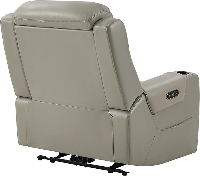Watson & Whitely Oversized Genuine Leather Power Recliner Chairs for Big and Tall, Extra Wide Lay Flat Recliner with Power Headrest & Cup Holders, Electric Reclining Sofa for Living Room, Grey