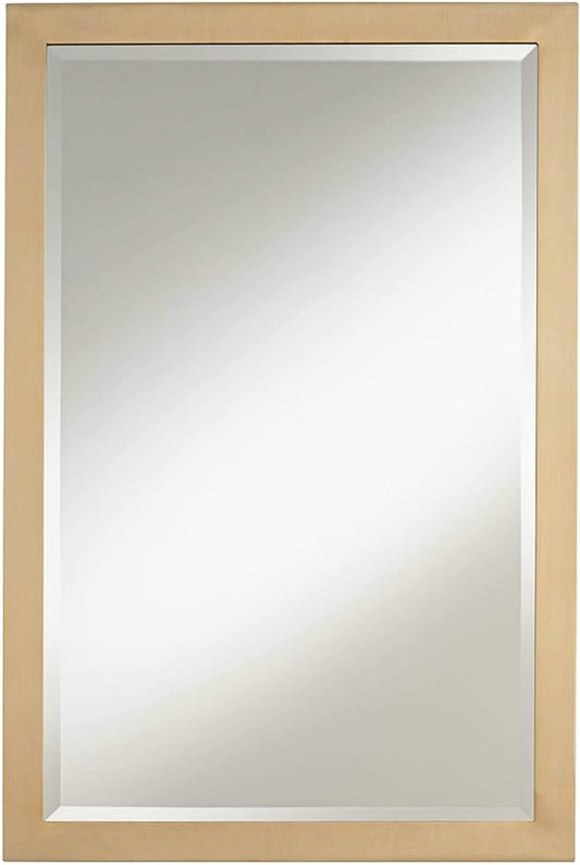 Possini Euro Design Metzeo Rectangular Vanity Decorative Wall Mirror Modern French Brass Gold Metal Frame Beveled Glass Edge 22" Wide for Bathroom Bedroom Living Room Home House Office Entryway