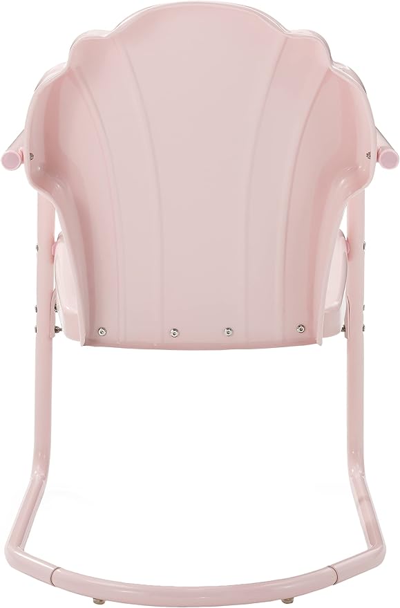 Crosley Furniture Tulip 2-Piece Outdoor Chair Set, Retro Metal Patio Chairs for Dining, Porch, Deck, Balcony, Pastel Pink Gloss