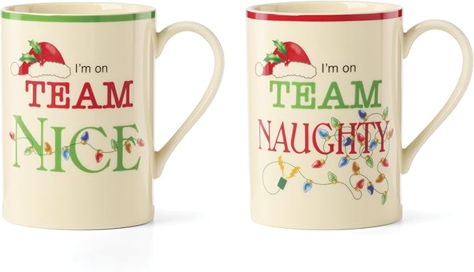 Lenox Coffee Mug, Naughty & Nice 14 Oz Mugs Set Of 2, Ceramic Material, Microwave Safe, Dishwasher Safe, Christmas Drinkware Set Mugs for Coffee and Tea, Christmas Decoration (14 Oz, Set Of 2)