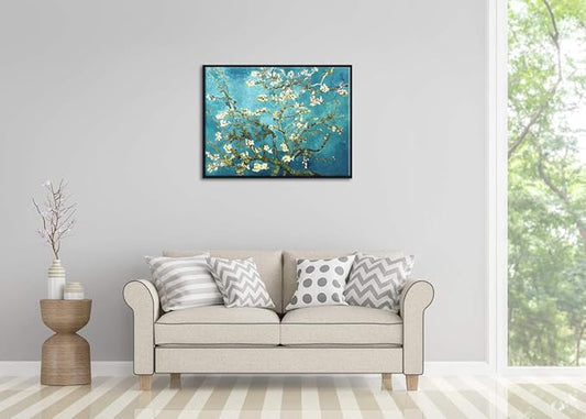 Wieco Art Framed Wall Art Almond Blossom Floral Canvas Prints of Van Gogh Famous Oil Paintings Reproduction Flowers Pictures on Canvas Wall Art for Bedroom Home Decorations Black