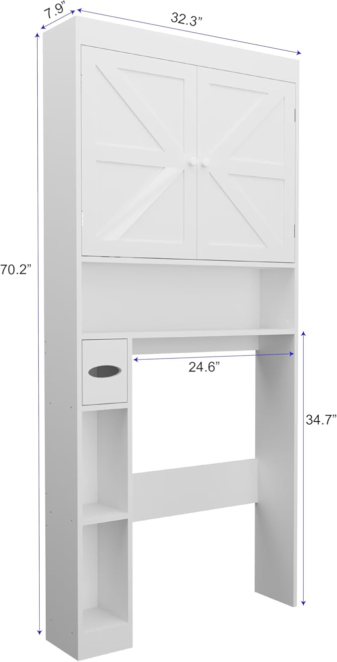 Over-The-Toilet Storage Cabinet with 2 Doors,Home Space-Saving Toilet Rack, Farmhouse Style for Bathroom, Restroom, Laundry
