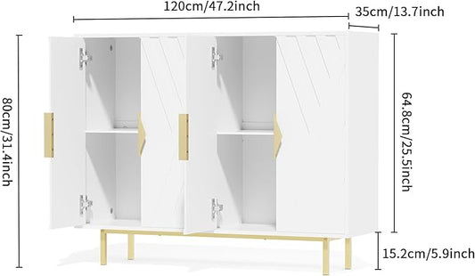 Sideboard Buffet Cabinets with Storage, 47.2" Modern Storage Cabinets with Relief Doors, Accent Cabinets with Adjustable Shelves, Wood Console Cabinet for Dining Living Room, Entryway, White