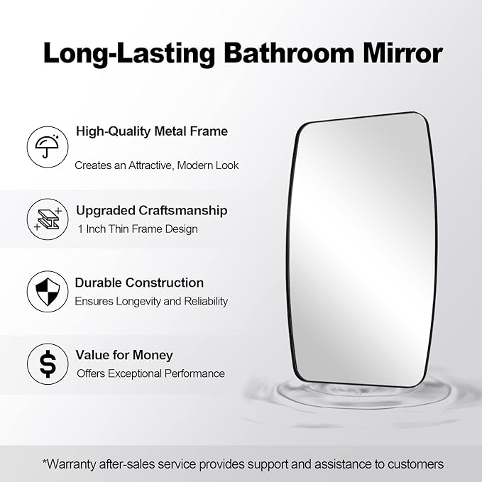 ANDY STAR 32x48 Black Bathroom Mirror, Oblong Vanity Mirror with Stainless Steel Metal Frame, Matte Black Oval Mirror for Over Sink, Modern Anti Rust Wall Mounted