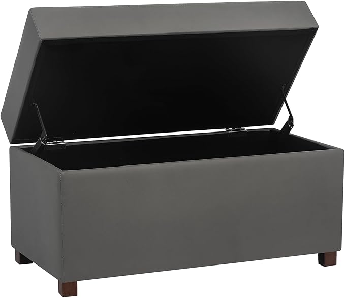 Asense Storage Ottoman Bench –32 Inch Stylish Compact Design with Storage, Extra Seating & Modern Leather Appeal for Living Room, Bedroom, Entryway, Slate Gray