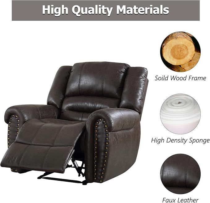 CANMOV Leather Recliner Chair Set of 2, Classic and Traditional Manual Recliner Chair with Comfortable Arms and Back,Manual Single Recliner Sofa for Living Room, Dark Grey