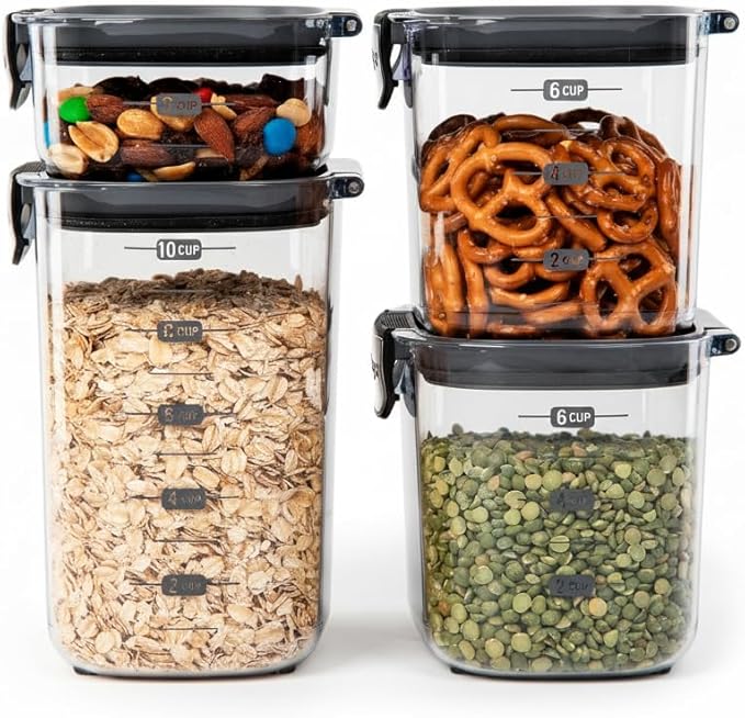 Progressive International ProKeeper+ 4-Piece Clear Plastic Modular Airtight Pantry Food/Snack Kitchen Storage Organization Container Canister Set