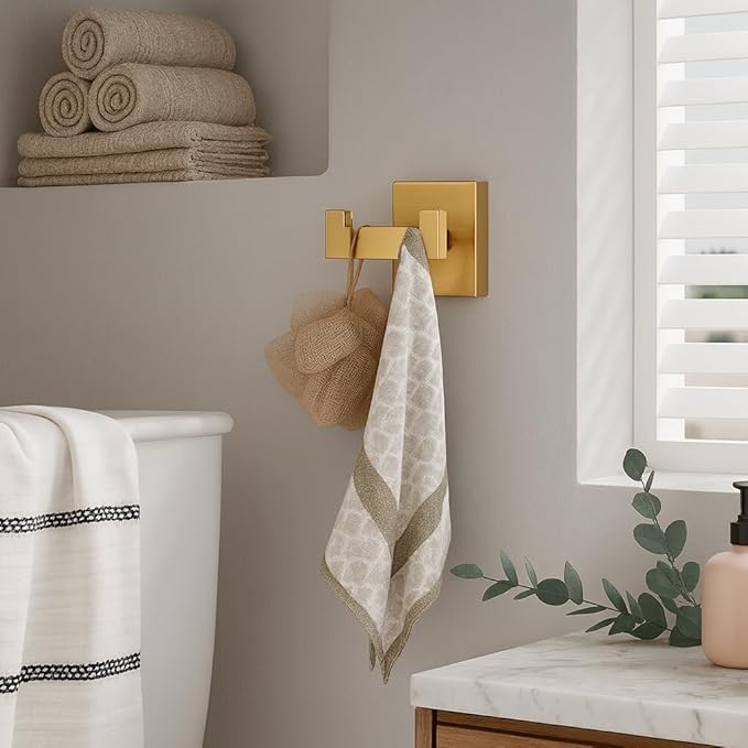 5-Piece Bathroom Hardware Set, Brushed Gold Bathroom Accessories 304 Stainless Steel, Including 23.8 inch Bath Towel Bar*2, Double Towel Hook, Toilet Paper Holder, and Towel Ring