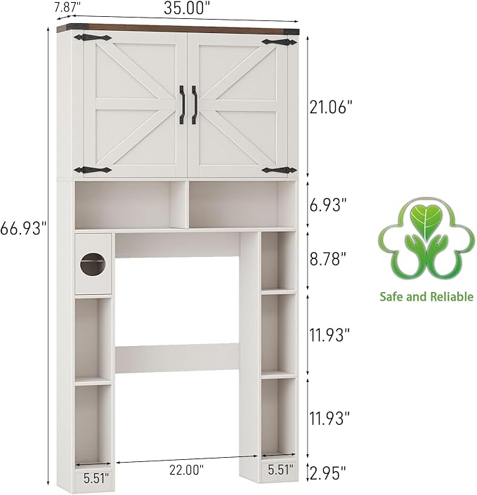 Over The Toilet Storage Cabinet, Farmhouse Storage Cabinet Over Toilet with 2 Barn Doors ,Toilet Paper Holder Stand,Home Space-Saving Toilet Rack, for Laundry, Restroom, Bathroom