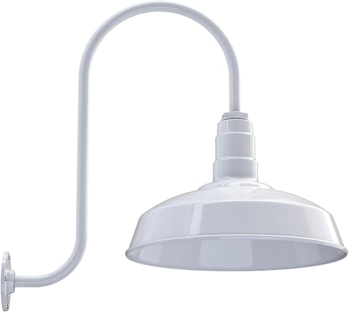 Steel Lighting Co. Gardena Barn Light | Outdoor Wall Mounted | 16" Dome | Upslope Gooseneck | Farmhouse Light Made in America | White Exterior/White Interior