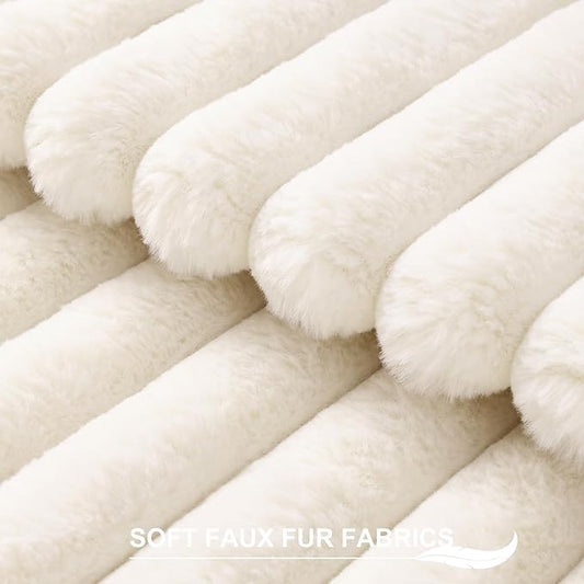 Pallene Faux Fur Plush Christmas Throw Pillow Covers 22x22 Set of 2, Luxury Soft Fluffy Striped Decorative Pillow Covers for Sofa, Couch, Living Room, Cream White