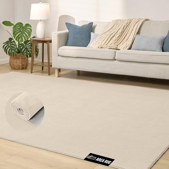 GORILLA GRIP Slip Resistant Soft Washable Stain Resistant Area Rug, 5x7, Plush Thick Carpet for Bedroom Living Room, No Shed Floor Rugs, Pet Friendly, Dorm Essentials, Kid Nursery Home Decor, Ivory