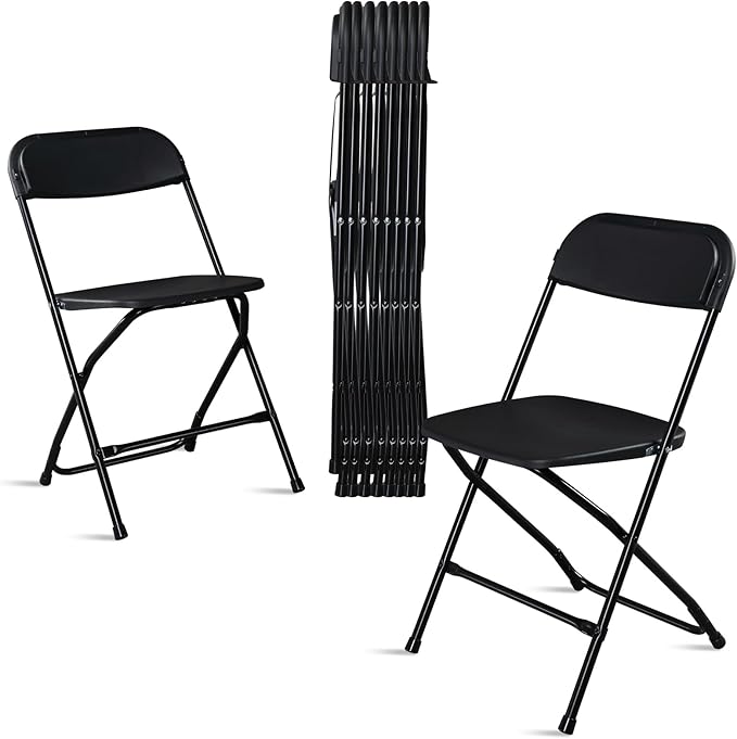 10 Pack Black Plastic Folding Chairs, Portable Party Chairs, Stackable Commercial Seats with Steel Frame for Home Office Wedding Party Indoor Outdoor Events Chairs, 350lbs Capacity