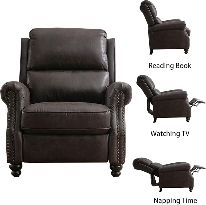 CANMOV Pushback Recliner Chair Set of 2, Faux Leather Armchair Push Back Recliner with Rivet Decoration Single Sofa Accent Chair for Living Room, Dark Grey