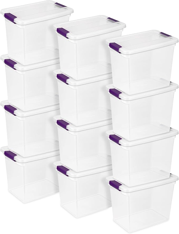 Sterilite 12-Pack 27 Quart ClearView Latch Box, Stackable Organizer Bins with Latching Lids - Clear Plastic Organization Containers for Closet, Bedroom, Shelving Units and Everyday Home Storage