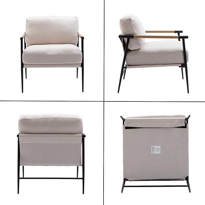 HEAH-YO Modern Accent Chair Set of 1, Upholstered Chenille Fabric Living Room Chair with Backrest, Comfy Armchair Side Chair for Bedroom, Beige