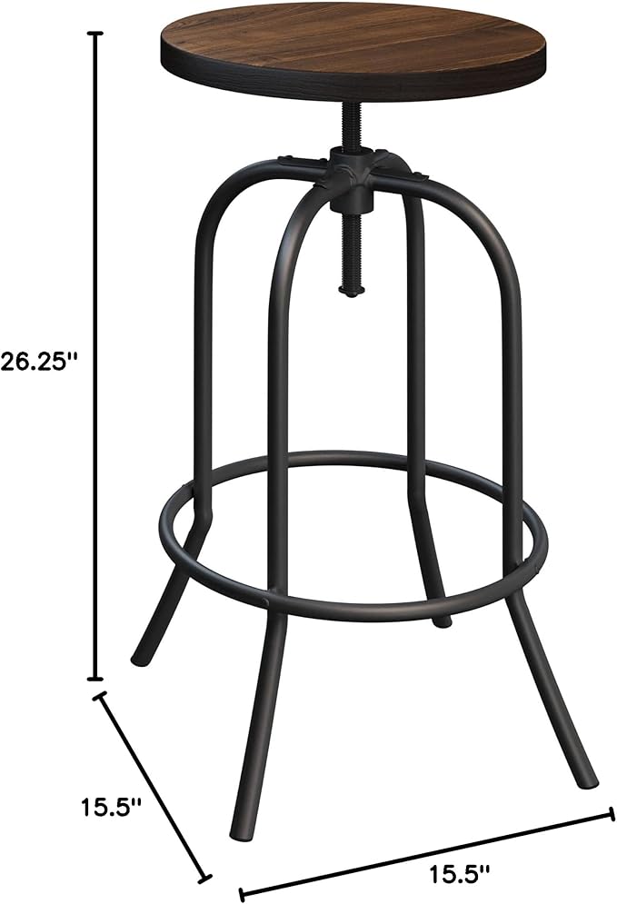 Swivel Bar Stool – Adjustable Backless Stool for Counter Height with Round Wood Seat and Iron Tube Frame for Kitchen by Lavish Home (Brown)
