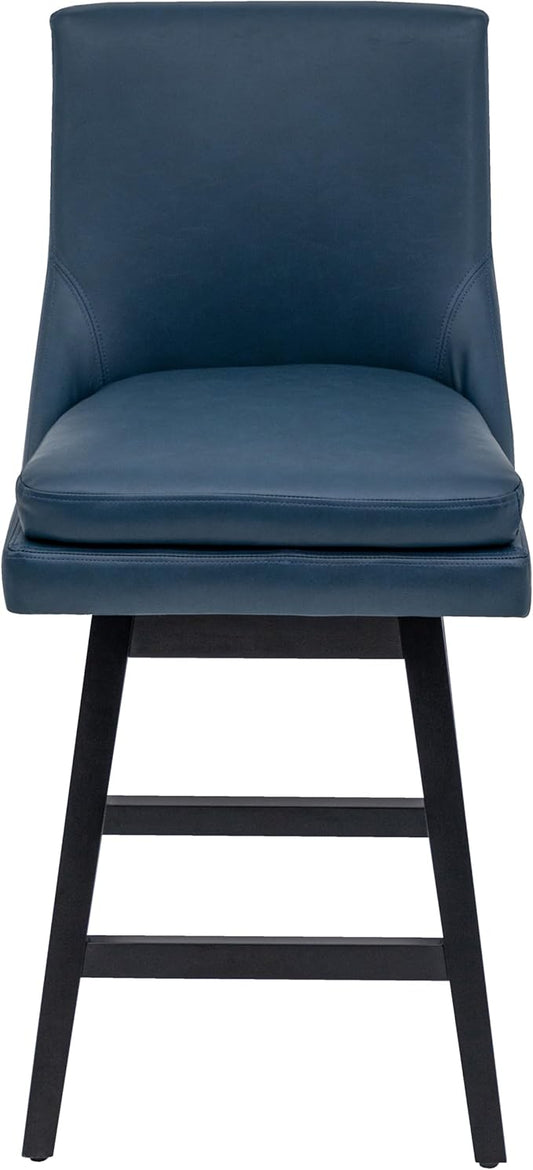 Bar Stools Set of 4, PU Leather Barstools, 26 Inch Upholstered Counter Stools with 14.2" High Back and Footrest, Swivel Counter Height Barstools for Kitchen Island Home Bar Navy Blue